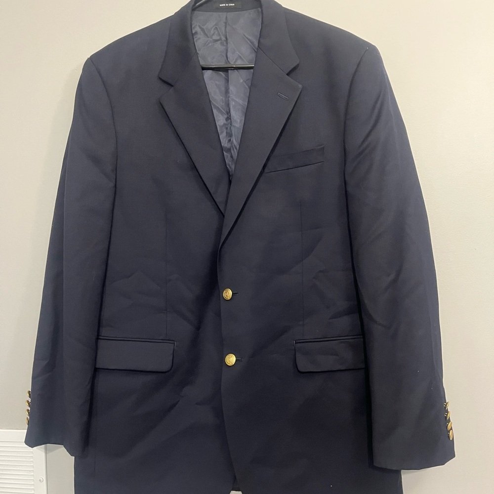 Navy  Blue CHAPS Gold Button 100% Laine Wool blazer Suit Jacket Sportcoat‎ 42L